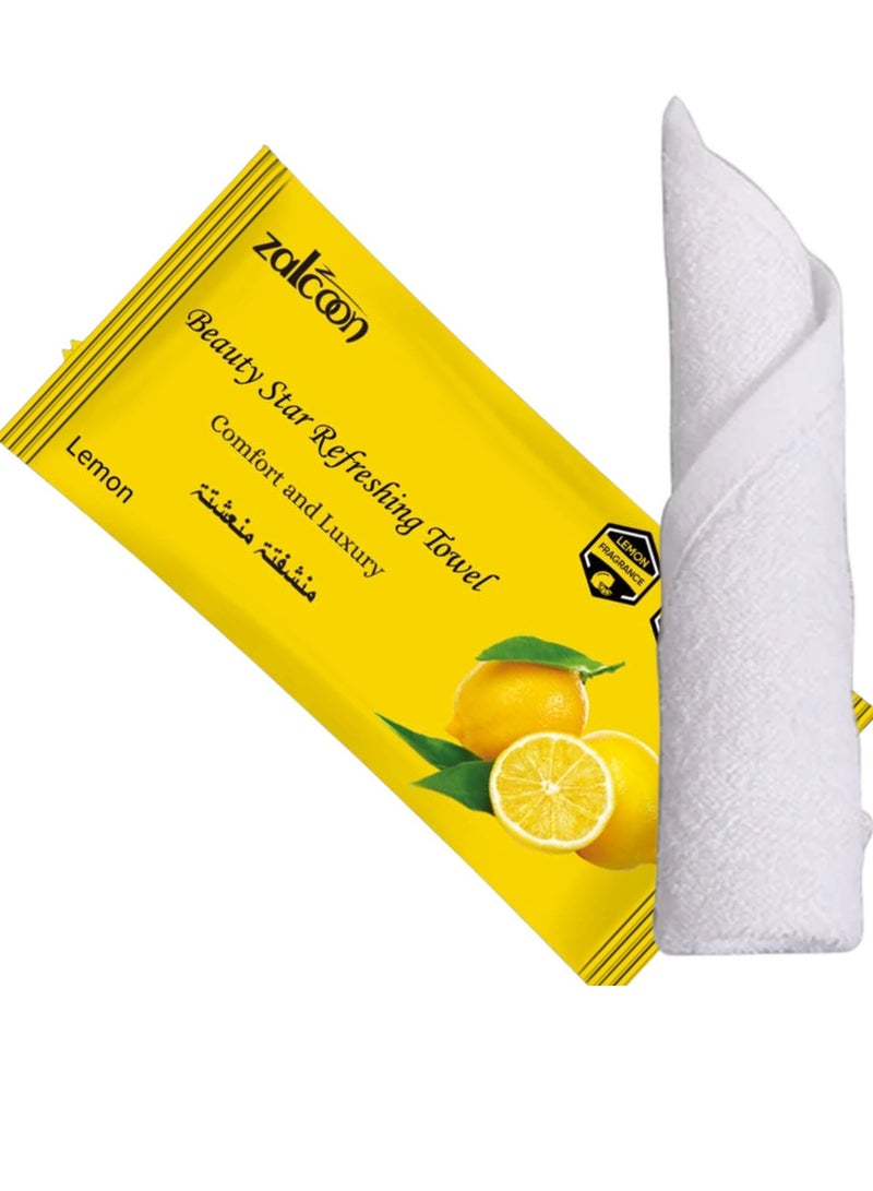 زالكون Refreshing Towel Wipes, Cotton Refreshment White Towels (100 Packs, 22x22cm) Mildly Scented Pre-moistened Towels to Use Hot or Cold - Lemon Scent - Image 3