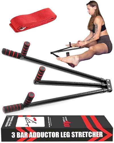 MuscleForge 3 Bar Leg Stretcher for Splits and Adductor Stretch to Over 180°, Split Machine for Flexibility with 6 Regulations - Legs Spreader, Groin Stretcher, Ballet, with Padded Grips and Strap - Image 1