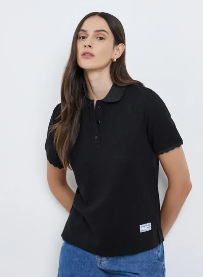 Styli Textured Ribbed Short Sleeve Polo T-Shirt