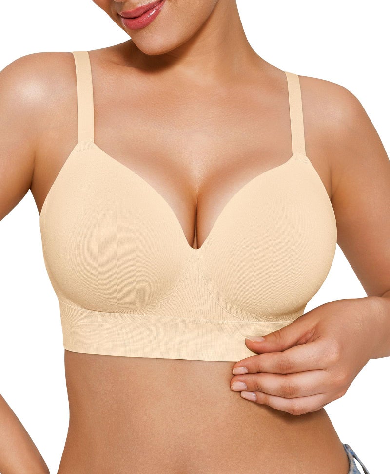 Popilush Push Up Bras for Women No Underwire Supportive Push Up Bralettes Wireless Full Coverage T-Shirt Bra (36C-D) Skin - Image 1