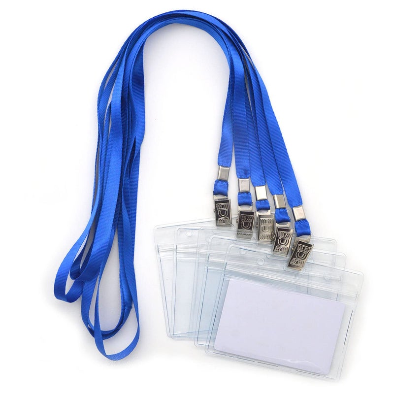 Bird Fiy Name Tags,Bird Fiy 50 Pcs Waterproof Type Clear Plastic Horizontal Name Tag Badge Id Card and 50 Pcs Blue Lanyard - Image 1