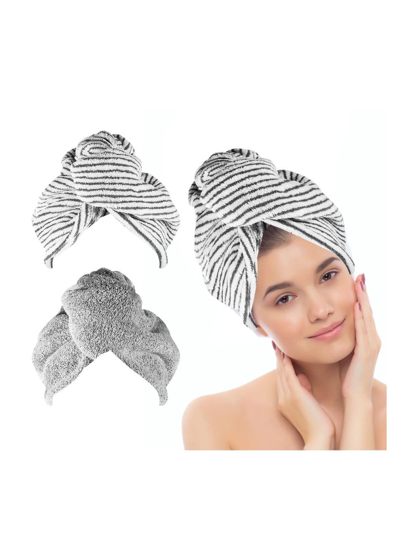 2 Pcs Microfiber Hair Towel Wrap Hair Turban Towel Soft and Anti Frizz Head Towel Super Absorbent Hair Drying Towel with ons Fasten Salon Dry Hair Hat for Women Girls - Image 1