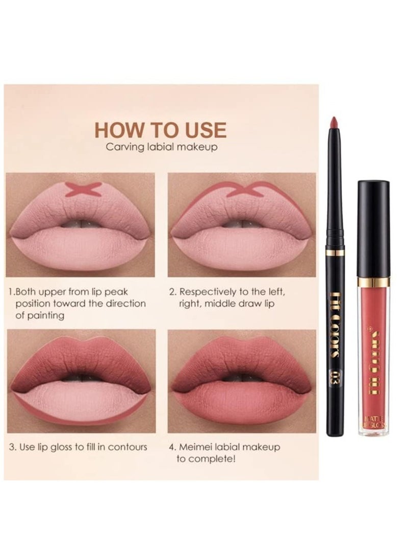 Excefore 6Pcs Lip Liner and Lipstick Set, 3 Velvety Matte Liquid Lipsticks + 3 Matching Smooth Lip Liner, Long-Lasting Wear Waterproof Lip Gloss, Makeup Lipstick Gift Kit for Women Girls Daily Party Work - Image 3