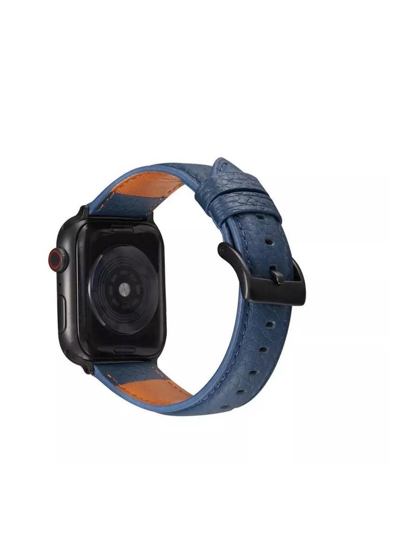 HEXABEX - Apple Watch Leather band 46mm/45mm/44mm/49mm, Apple Watch Leather Strap for Apple Watch All Series Compatible with 46mm/45mm/44mm/49mm Blue - Image 1