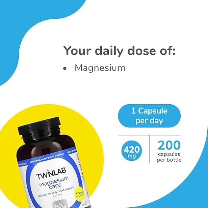 Twinlab Magnesium Caps - High Absorption Magnesium Supplement to Support Leg Cramps Relief - Magnesium Capsules for Stress Relief, 420 mg, 200 Count - 1 Pack - Image 3