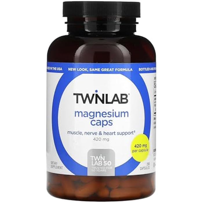 Twinlab Magnesium Caps - High Absorption Magnesium Supplement to Support Leg Cramps Relief - Magnesium Capsules for Stress Relief, 420 mg, 200 Count - 1 Pack - Image 1