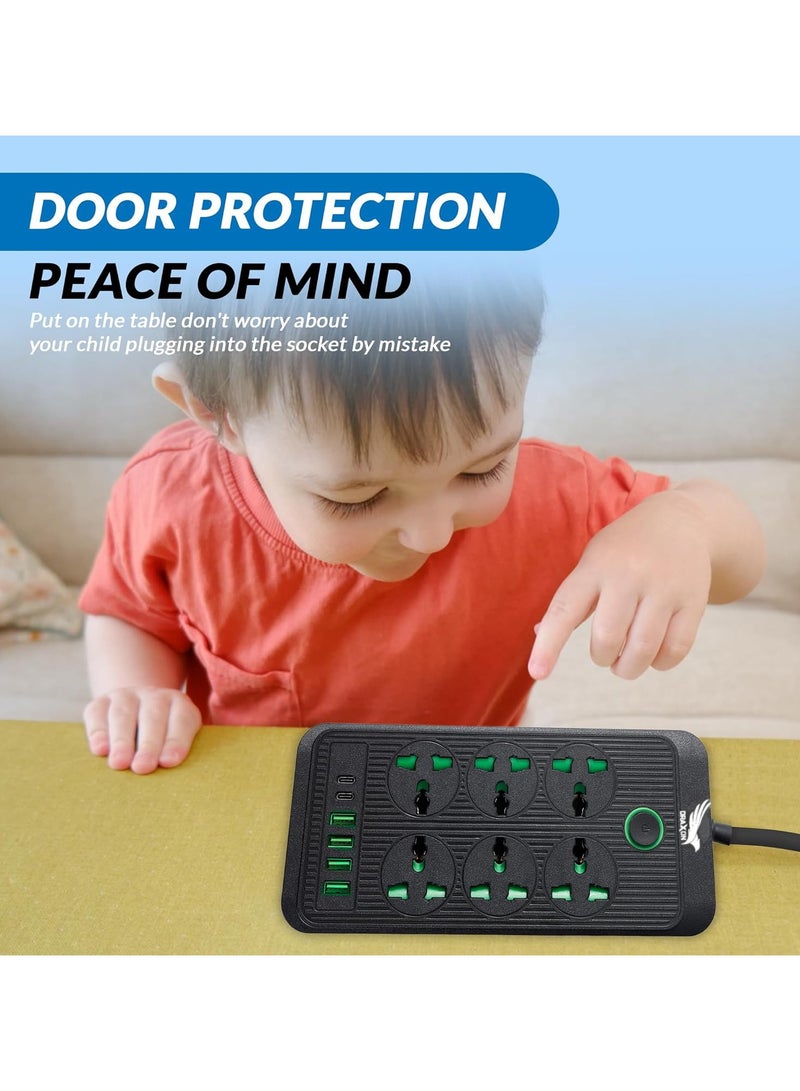 Power Strips Extension Cord 6 Outlets, Power Socket with 6 USB Ports Universal Charging Socket with 3M Socket