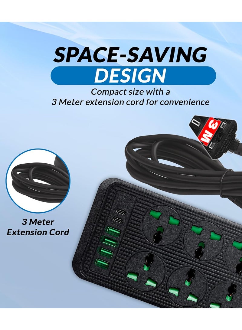 Power Strips Extension Cord 6 Outlets, Power Socket with 6 USB Ports Universal Charging Socket with 3M Socket
