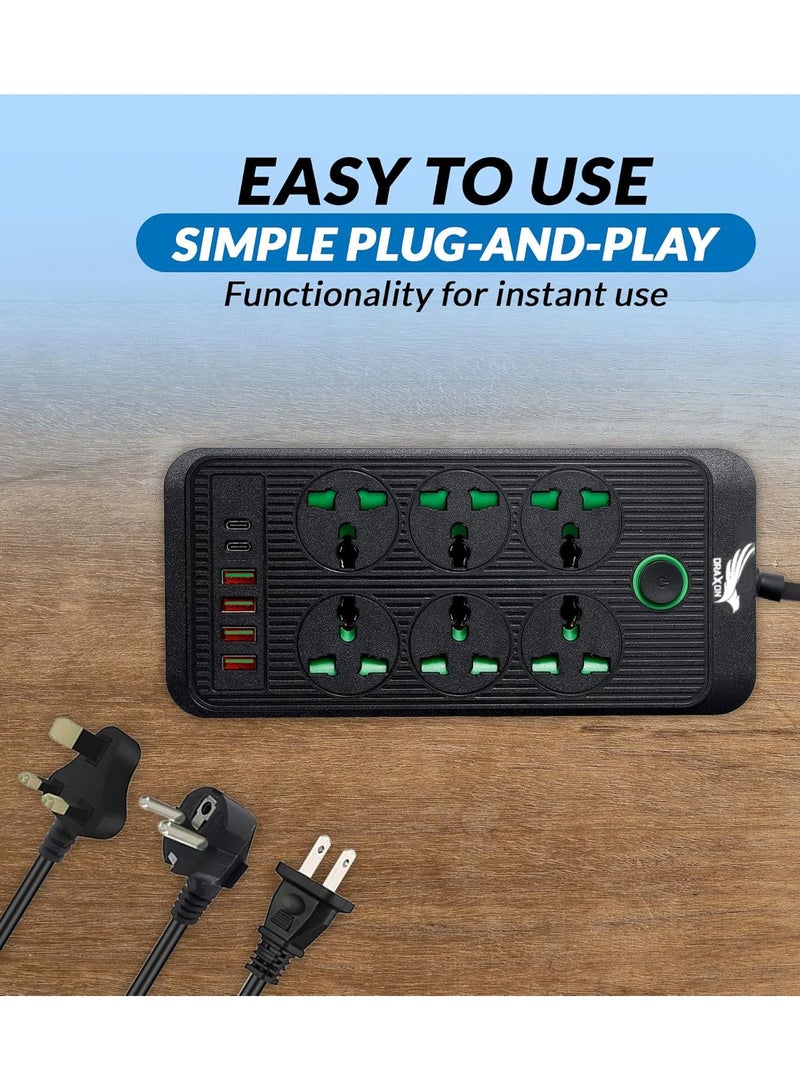 Power Strips Extension Cord 6 Outlets, Power Socket with 6 USB Ports Universal Charging Socket with 3M Socket