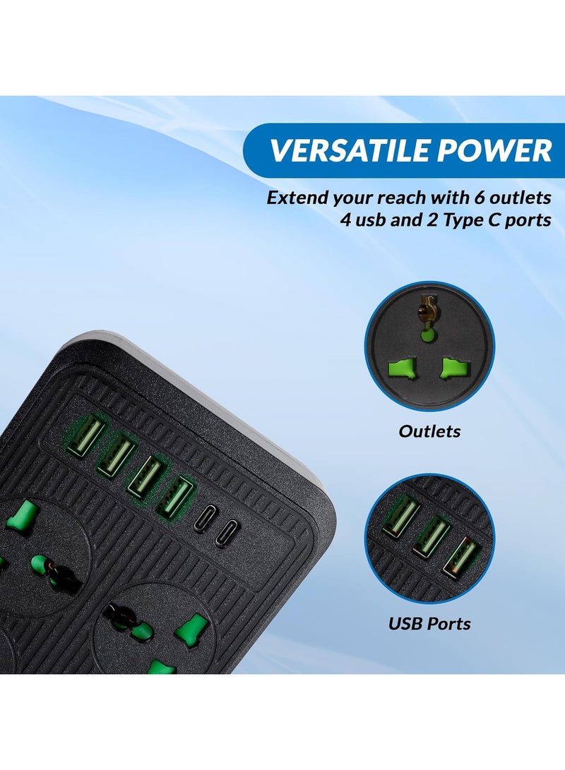 Power Strips Extension Cord 6 Outlets, Power Socket with 6 USB Ports Universal Charging Socket with 3M Socket
