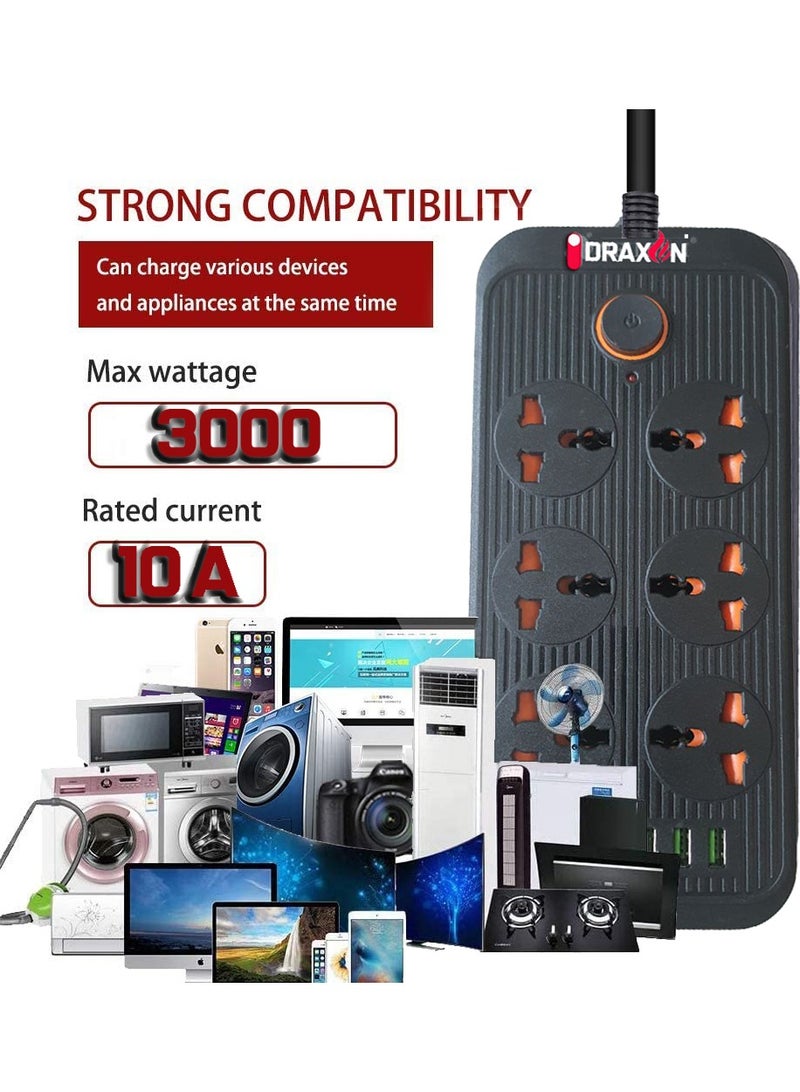 Power Strips Extension Cord 6 Outlets, Power Socket with 6 USB Ports Universal Charging Socket with 3M Socket