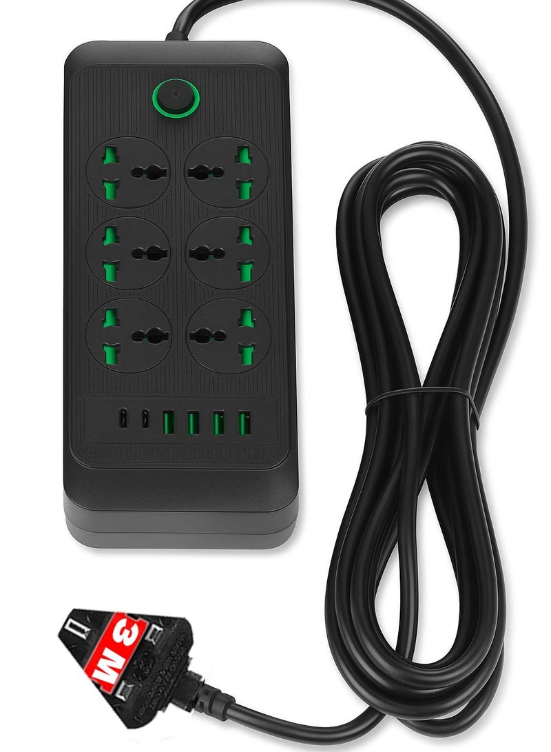 دراكسون وصلة كهربائية Draxon موصل تيّار بحماية من ارتفاع التيّار في 6 مخارج مزوّد بعدد 6 منافذ USB أسود ( 3 متر ) - Image 2