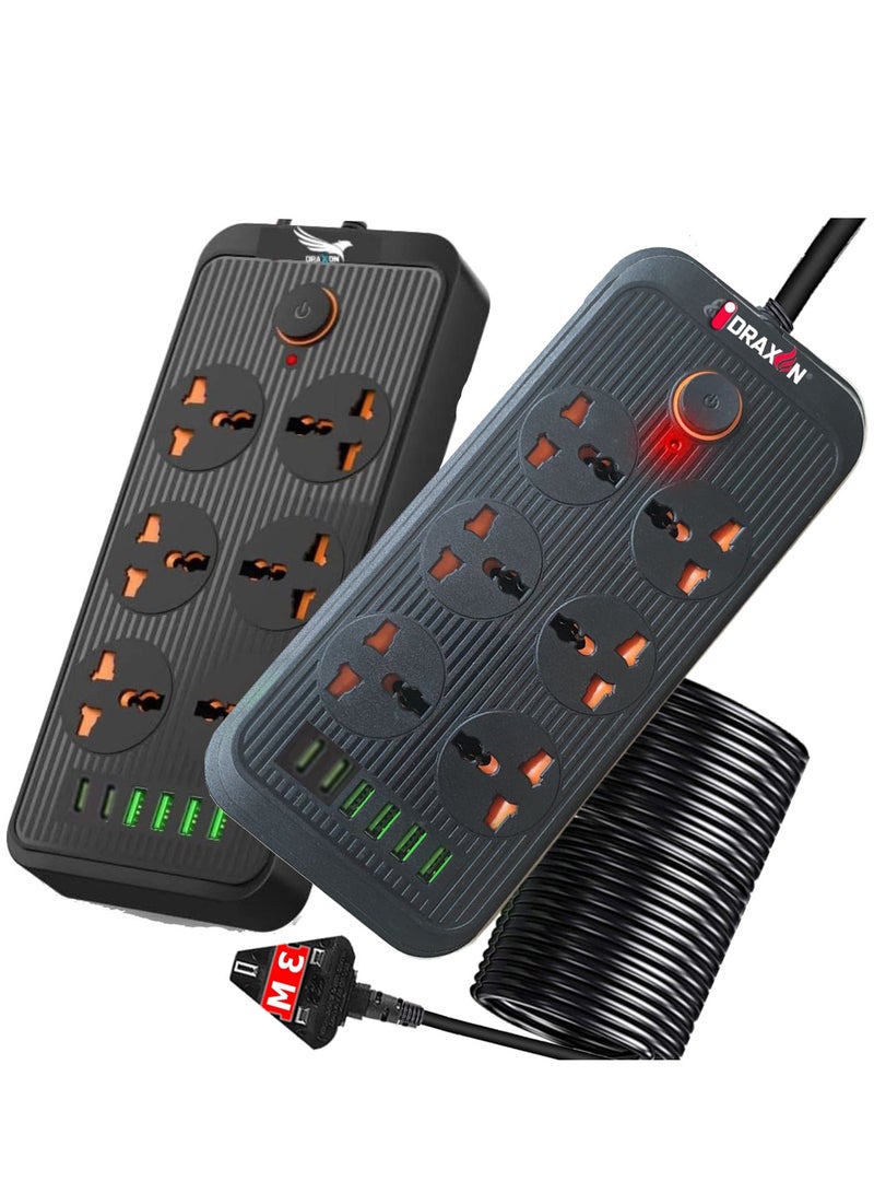 دراكسون وصلة كهربائية Draxon موصل تيّار بحماية من ارتفاع التيّار في 6 مخارج مزوّد بعدد 6 منافذ USB أسود ( 3 متر ) - Image 3