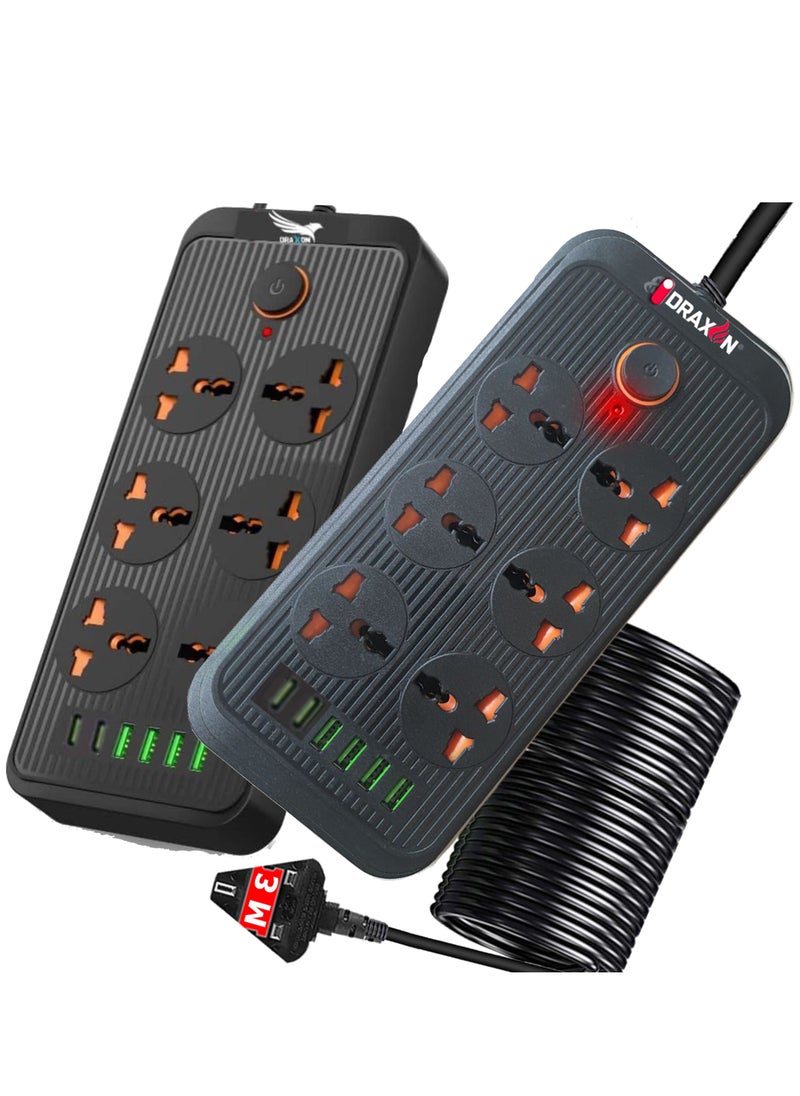 Draxon - Power Strips Extension Cord 6 Outlets, Power Socket with 6 USB Ports Universal Charging Socket with 3M Socket - Image 1
