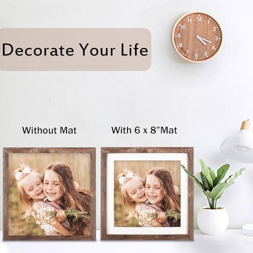 ORIVAN 10x10 Picture Frame Wood Display Picture 8x8 with Mat or 10x10 without Mat Distressed Brown Square Photo Frame for Wall and Tabletop Decoration - Image 2