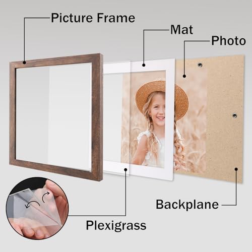 ORIVAN 10x10 Picture Frame Wood Display Picture 8x8 with Mat or 10x10 without Mat Distressed Brown Square Photo Frame for Wall and Tabletop Decoration - Image 3
