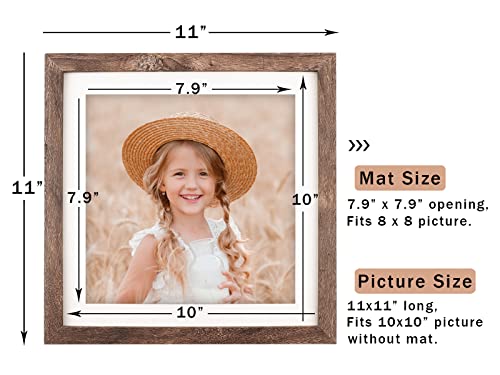ORIVAN 10x10 Picture Frame Wood Display Picture 8x8 with Mat or 10x10 without Mat Distressed Brown Square Photo Frame for Wall and Tabletop Decoration - Image 5