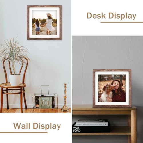 ORIVAN 10x10 Picture Frame Wood Display Picture 8x8 with Mat or 10x10 without Mat Distressed Brown Square Photo Frame for Wall and Tabletop Decoration - Image 4