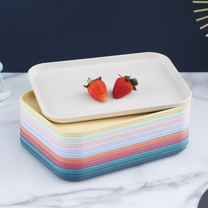 RoarCraft Multifunction Rectangle Dinner Plates - Wheat Straw Reusable Dinnerware Dishes Set, Food Plate Saucers Tray, Fruits, Salad, Snack, BPA Free (Blue, 25CM, Set of 4) - Image 5