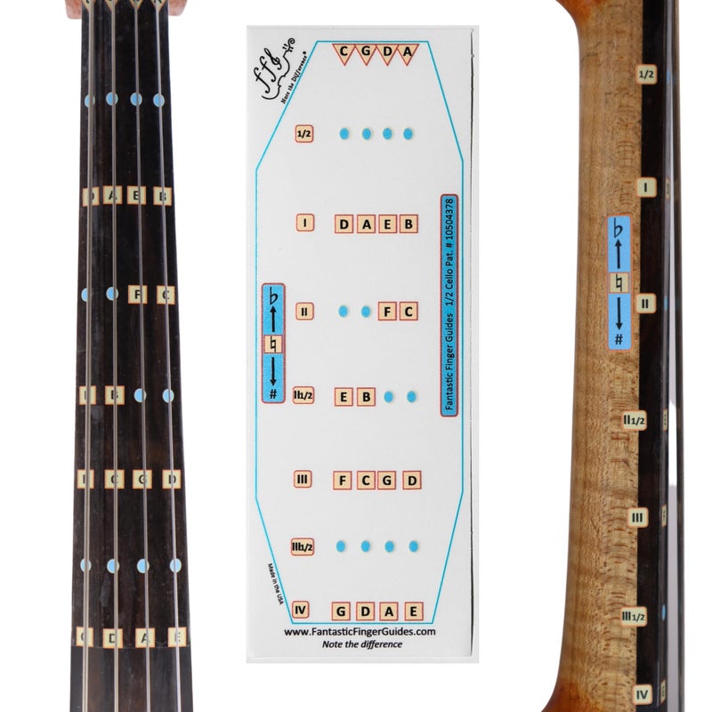 FFG NOTE THE DIFFERENCE Fantastic Finger Guide for Cellos - Music Accessories for String Instruments, Fingerboard and Fretboard Stickers for Learning All Notes, Learn to Play Cello, 1/2 Size - Image 1