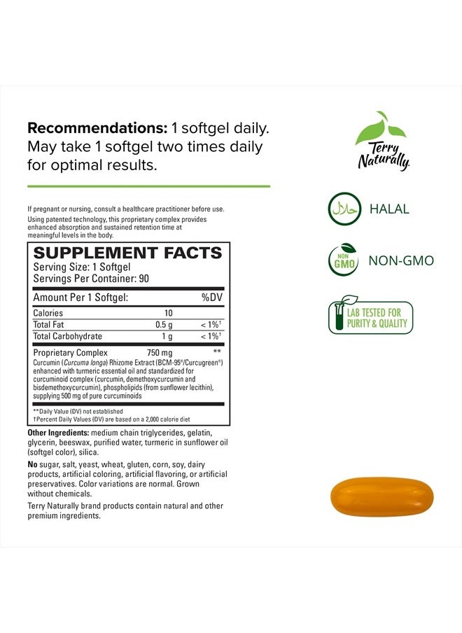 Terry Naturally - CuraMed 750 mg Curcumin Complex - 90 Softgels - Superior Absorption BCM-95 - Non-GMO, Gluten Free, Halal - 90 Servings - Image 1