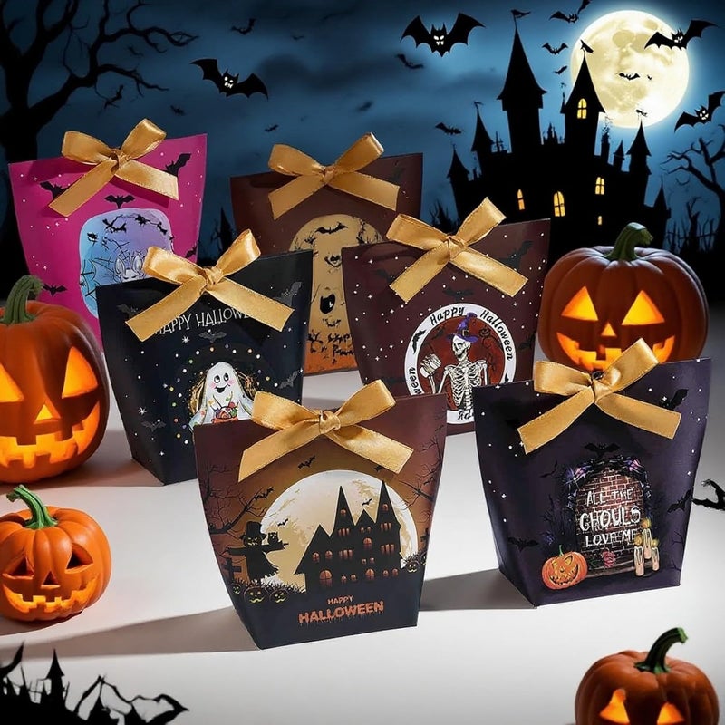SLShePack 24 Set Halloween Treat Boxes with Ribbons,6 Patterns Gift Bags for Coworkers Decorations Boxes Party Favors Bags - Image 5