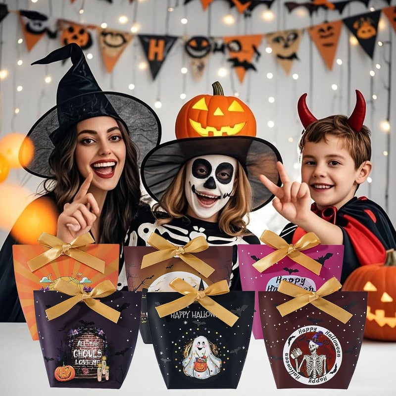 SLShePack 24 Set Halloween Treat Boxes with Ribbons,6 Patterns Gift Bags for Coworkers Decorations Boxes Party Favors Bags - Image 4