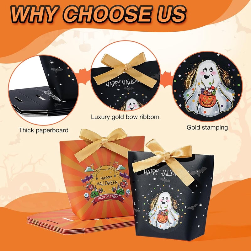 SLShePack 24 Set Halloween Treat Boxes with Ribbons,6 Patterns Gift Bags for Coworkers Decorations Boxes Party Favors Bags - Image 3