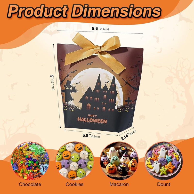 SLShePack 24 Set Halloween Treat Boxes with Ribbons,6 Patterns Gift Bags for Coworkers Decorations Boxes Party Favors Bags - Image 2