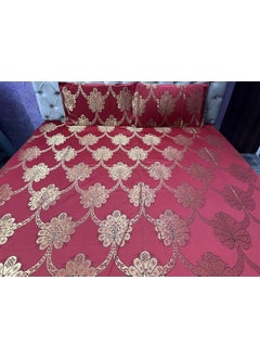 Gurukirpa Traders Gurukirpa Traders Cotton Silk 210 TC Embossed Embroidery King Size Bedsheet with 2 Pillow Covers Red Gold Maroon Multicolor  - Image 1