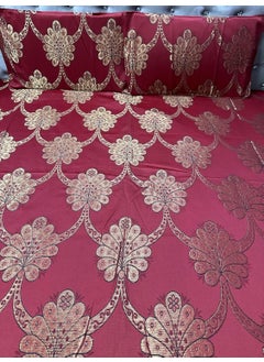 Gurukirpa Traders Gurukirpa Traders Cotton Silk 210 TC Embossed Embroidery King Size Bedsheet with 2 Pillow Covers Red Gold Maroon Multicolor  - Image 5