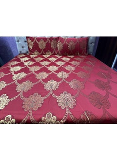 Gurukirpa Traders Gurukirpa Traders Cotton Silk 210 TC Embossed Embroidery King Size Bedsheet with 2 Pillow Covers Red Gold Maroon Multicolor  - Image 3