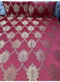 Gurukirpa Traders Gurukirpa Traders Cotton Silk 210 TC Embossed Embroidery King Size Bedsheet with 2 Pillow Covers Red Gold Maroon Multicolor  - Image 2