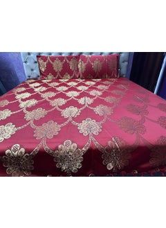 Gurukirpa Traders Gurukirpa Traders Cotton Silk 210 TC Embossed Embroidery King Size Bedsheet with 2 Pillow Covers Red Gold Maroon Multicolor  - Image 4