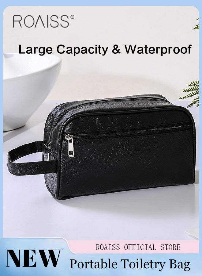 roaiss Portable Toiletry Bag Large Unisex Capacity Waterproof Travel Carry on Bag Personalized Leather Solid Color Cosmetic Handbags for Women Wallet Phone Wristlet Bag for Men - Image 1