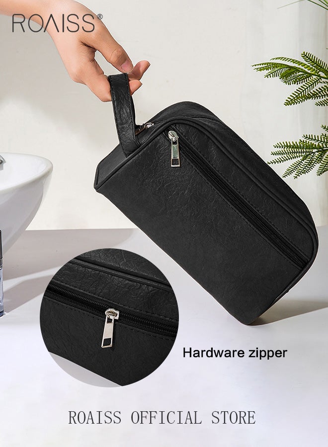 roaiss Portable Toiletry Bag Large Unisex Capacity Waterproof Travel Carry on Bag Personalized Leather Solid Color Cosmetic Handbags for Women Wallet Phone Wristlet Bag for Men - Image 3