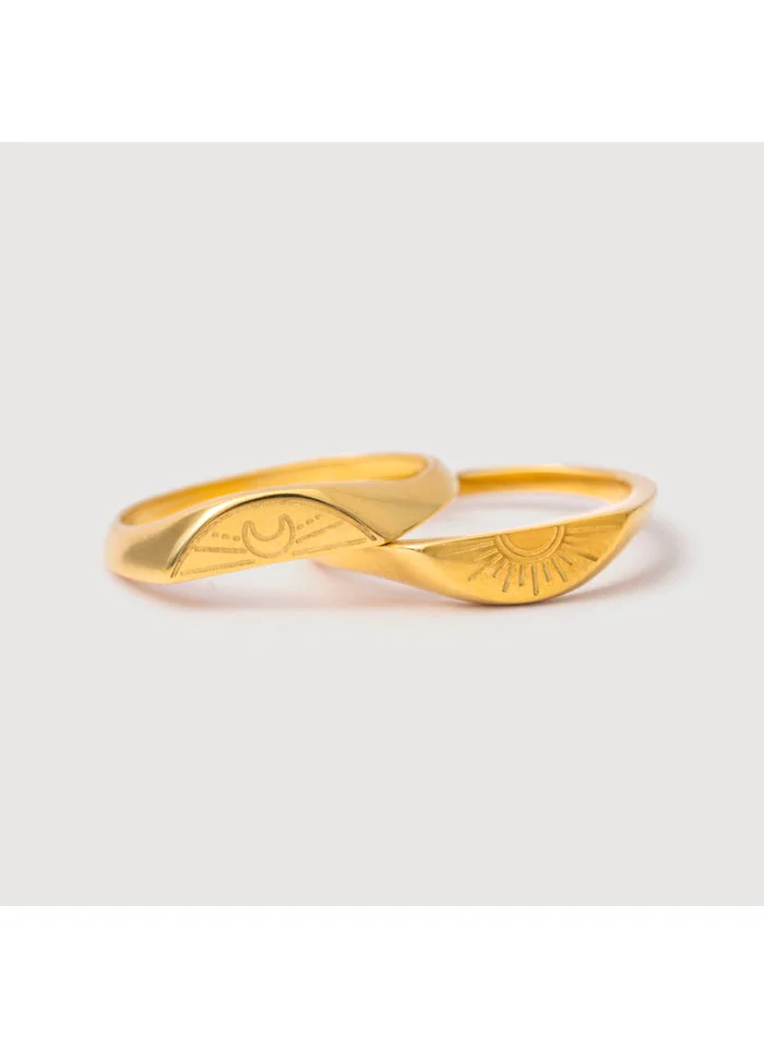 noya 18K Gold Plated Sunrise and Moon Signet Ring Set