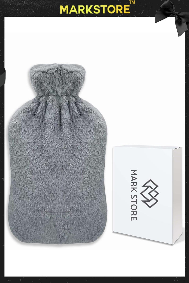 MARK STORE Hot Water Bottle with Soft Cover 2 Liter, Classic Rubber Hot Water Bag for Cramps, Neck, Shoulders Pain Relief, Hot Cold Pack for Hot and Cold Therapy and Feet Warmer - Image 1