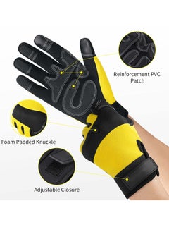 KASTWAVE Leather Work Gloves,  Heavy Duty Gardening Gloves, Tough Cowhide Garden Gloves Thorn Proof Work Gloves for Garden Tools Pruning Shears Bricklaying, Ladies and Men (Yellow, Large)  - Image 2