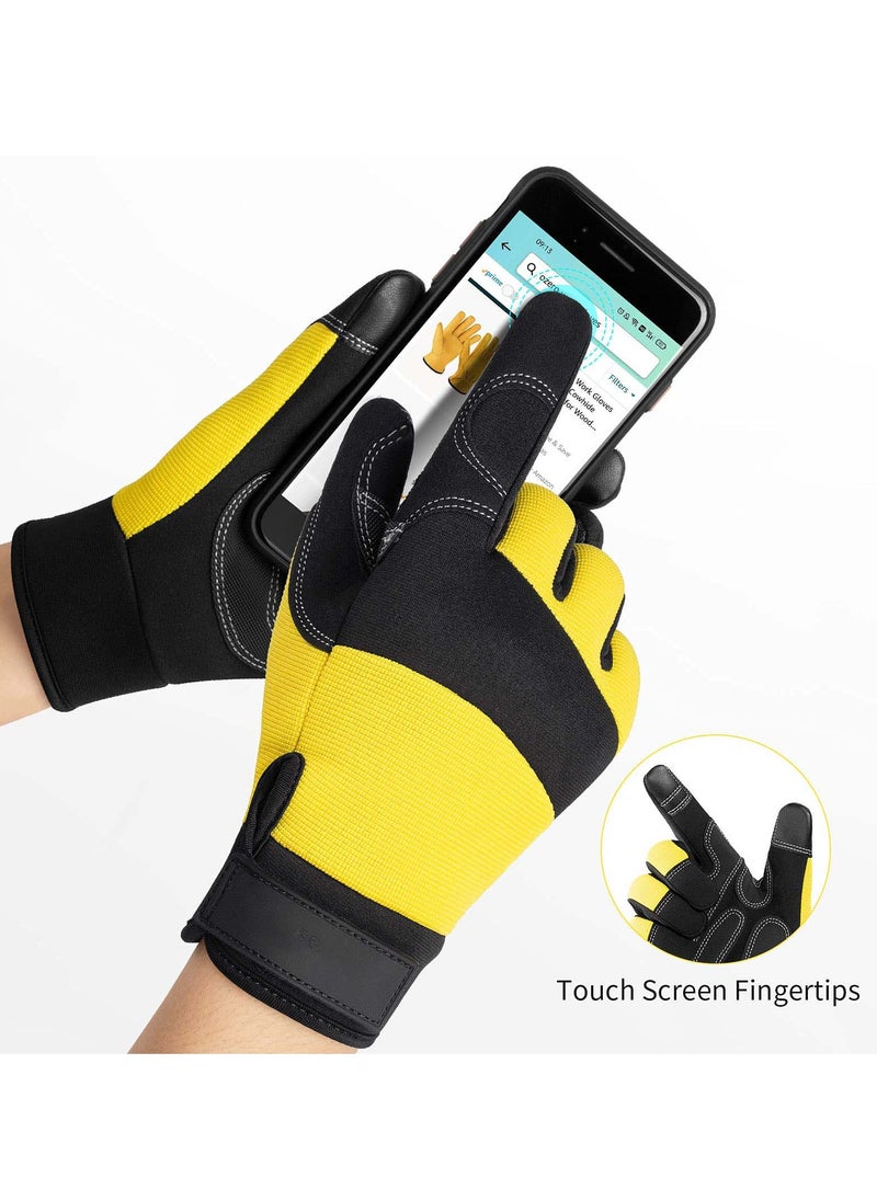 KASTWAVE Leather Work Gloves,  Heavy Duty Gardening Gloves, Tough Cowhide Garden Gloves Thorn Proof Work Gloves for Garden Tools Pruning Shears Bricklaying, Ladies and Men (Yellow, Large)  - Image 3