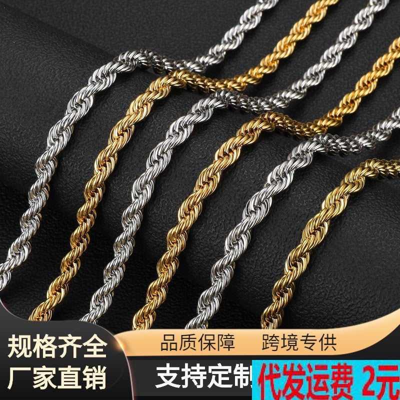 Stainless Steel Twist Chain Vacuum Plated Gold Necklace Fashionable Hip Hop Jewelry Matching Chain Clavicle Chain Men'S Necklace - Image 2