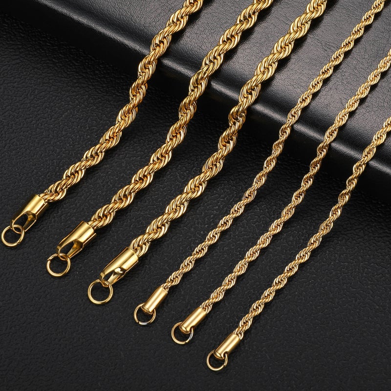 Stainless Steel Twist Chain Vacuum Plated Gold Necklace Fashionable Hip Hop Jewelry Matching Chain Clavicle Chain Men'S Necklace - Image 3