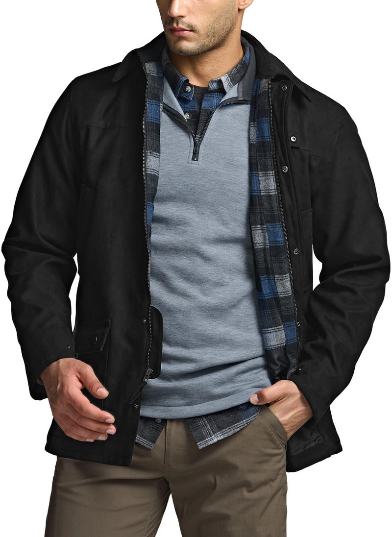 CQR Men's Flannel Shirt Jacket Long Sleeve, Winter Warm Outdoor Casual Plaid Jacket Coat with Pockets, Suede Huntsman Night Sky, Large - Image 2
