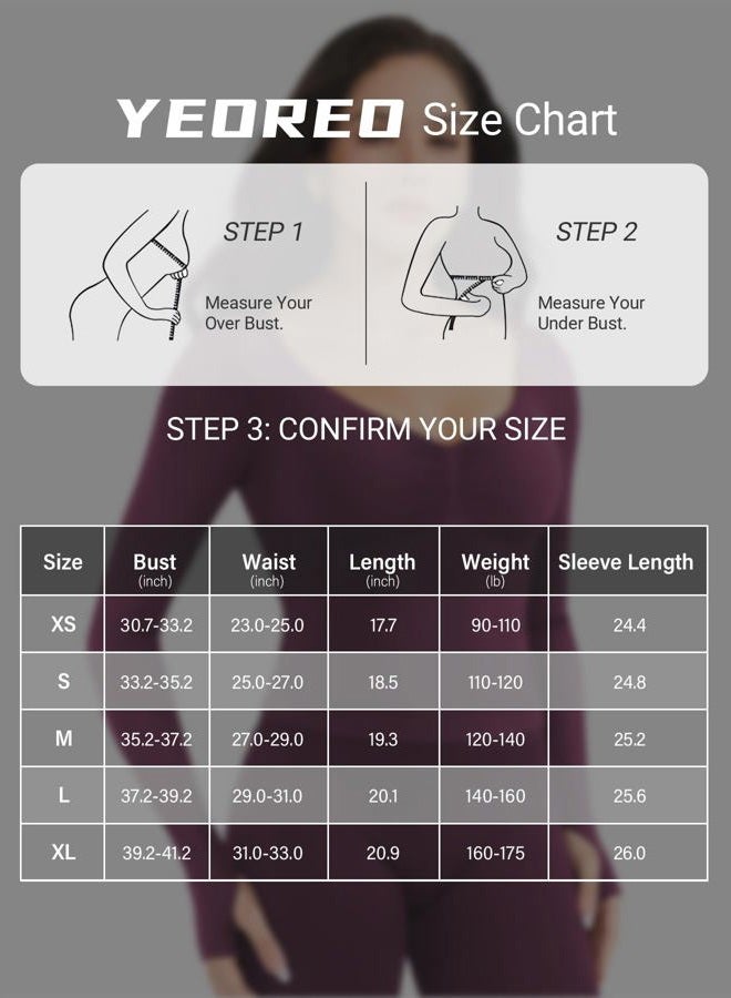 YEOREO Long Sleeve Workout Tops for Women Padded Deep V Neck Double Lined Impact Tops Agniee Slim Fit Gym Athletic Shirts, Black Cherry, XL - Image 5
