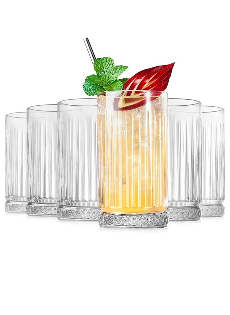Vitacelli أكواب هاي بول سعة 14 أونصة سائلة، مجموعة من 6 أكواب شرب خالية من الرصاص بقاعدة ثقيلة، أكواب كولينز فاخرة للمياه/العصير/الكوكتيلات/المشروبات، أكواب زجاجية ذات مظهر مخطط جميل، آمنة للاستخدام في غسالة الأطباق - Image 1