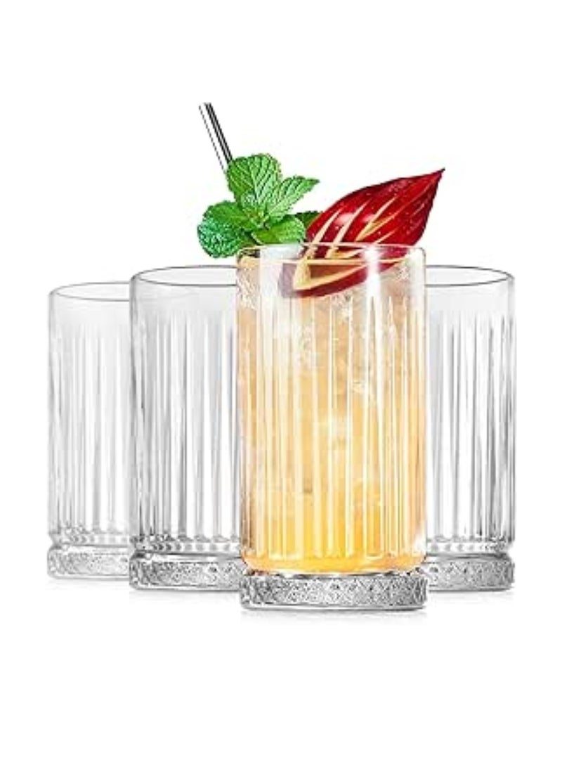 Vitacelli أكواب هاي بول سعة 14 أونصة سائلة، مجموعة من 6 أكواب شرب خالية من الرصاص بقاعدة ثقيلة، أكواب كولينز فاخرة للمياه/العصير/الكوكتيلات/المشروبات، أكواب زجاجية ذات مظهر مخطط جميل، آمنة للاستخدام في غسالة الأطباق - Image 2