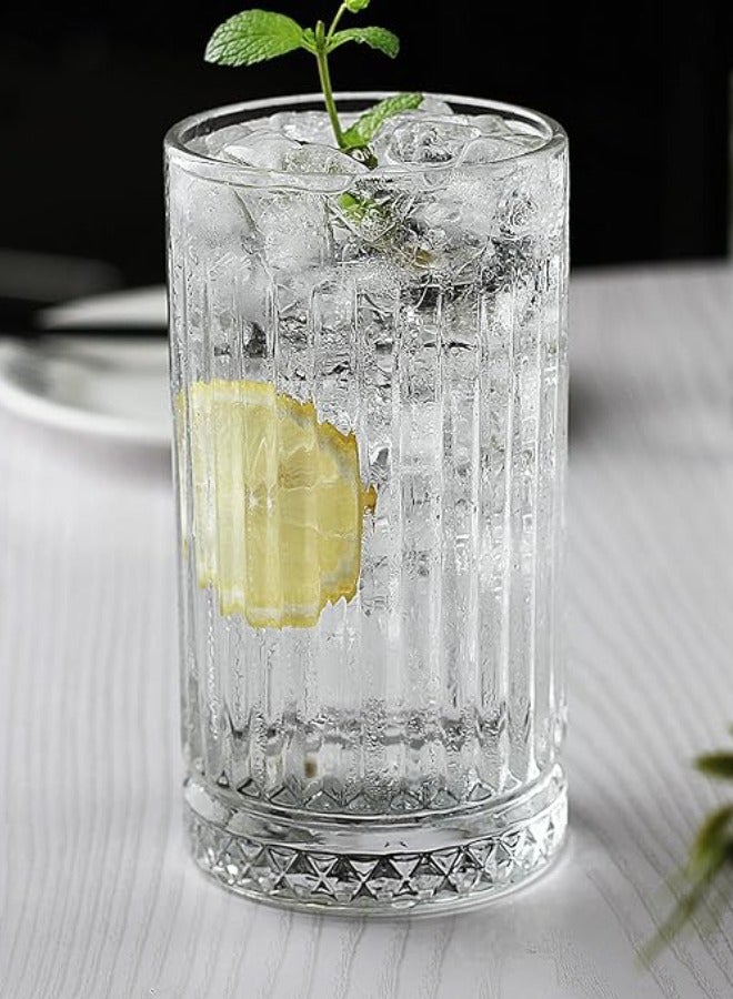 Vitacelli أكواب هاي بول سعة 14 أونصة سائلة، مجموعة من 6 أكواب شرب خالية من الرصاص بقاعدة ثقيلة، أكواب كولينز فاخرة للمياه/العصير/الكوكتيلات/المشروبات، أكواب زجاجية ذات مظهر مخطط جميل، آمنة للاستخدام في غسالة الأطباق - Image 4