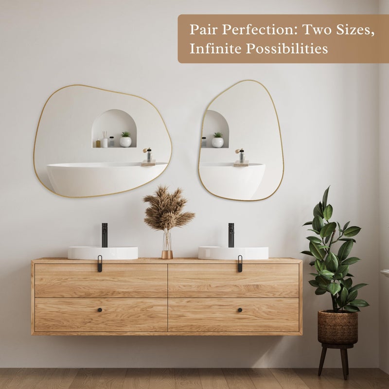 PERFNIQUE Irregular Wall Mirror Asymmetrical Mirror, 27''x19'' Gold Mirror for Bathroom Bedroom Living Room Entryway, Decorative Modern Wall Decor, Wall Mounted Mirror (Gold, 27''x19'') - Image 5