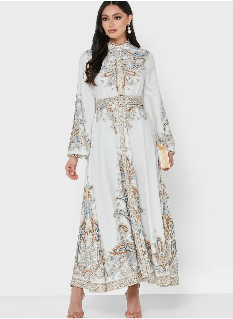 Khizana Bell Sleeve Printed Belted Dress
