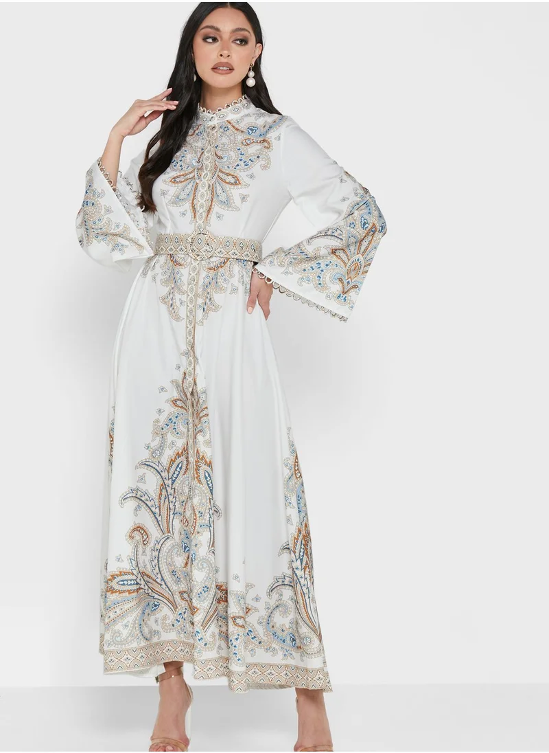 Khizana Bell Sleeve Printed Belted Dress